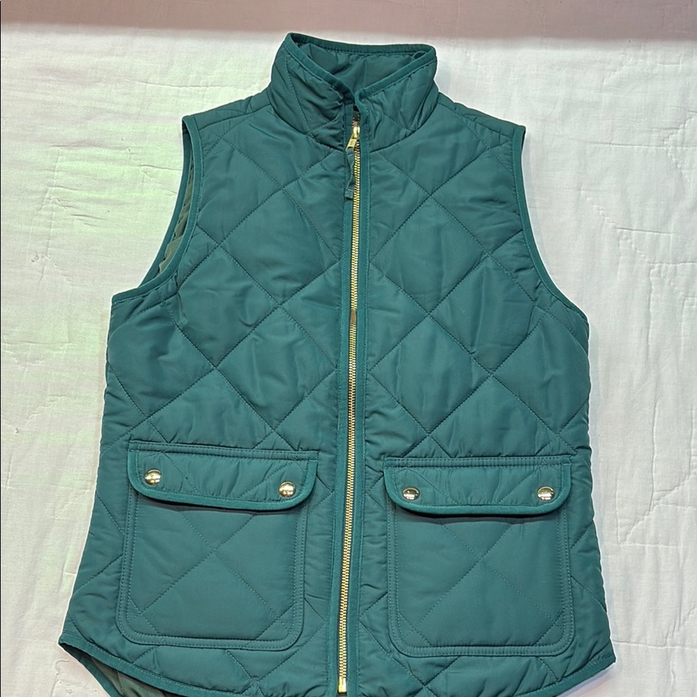 Preppy Chic Preppy J. Crew Teal Excursion Quilted Puffer Vest Gold Zip Size XXS